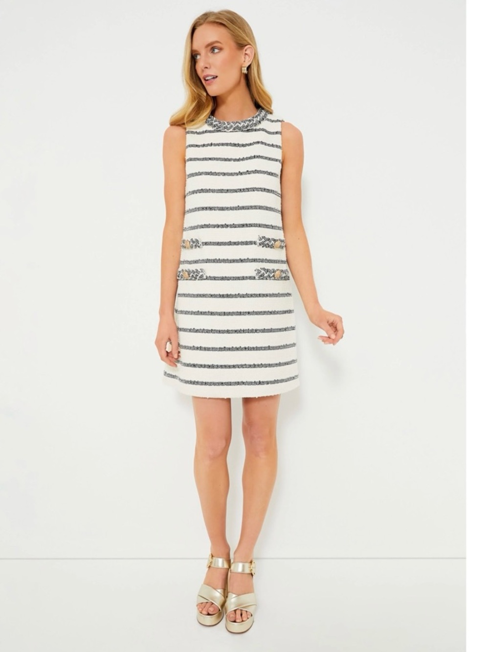 Tuckernuck Sleeveless White and Black Striped Shift Dress
